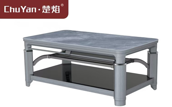 星空真人高端升降茶几电暖桌 茶几智能升降电器L23-莫尼浅灰[高脚固定中层]