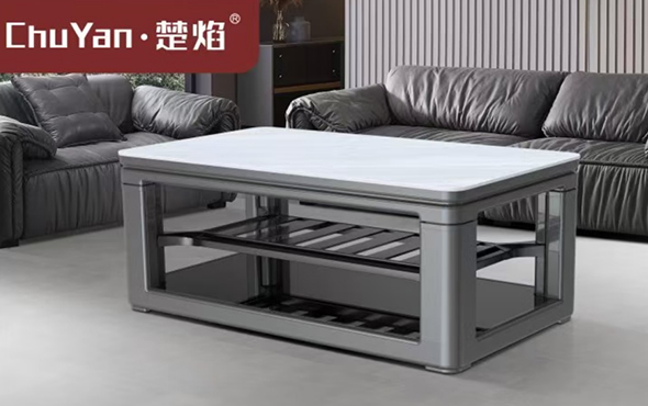 星空真人高端升降茶几电暖桌 茶几智能升降电器C24-2-雅士白玉[双升降]