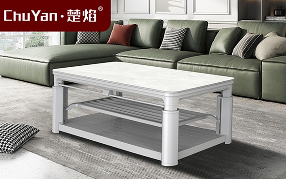 星空真人高端升降茶几电暖桌 茶几智能升降电器L23-肤感灰-双升降[天山白玉]